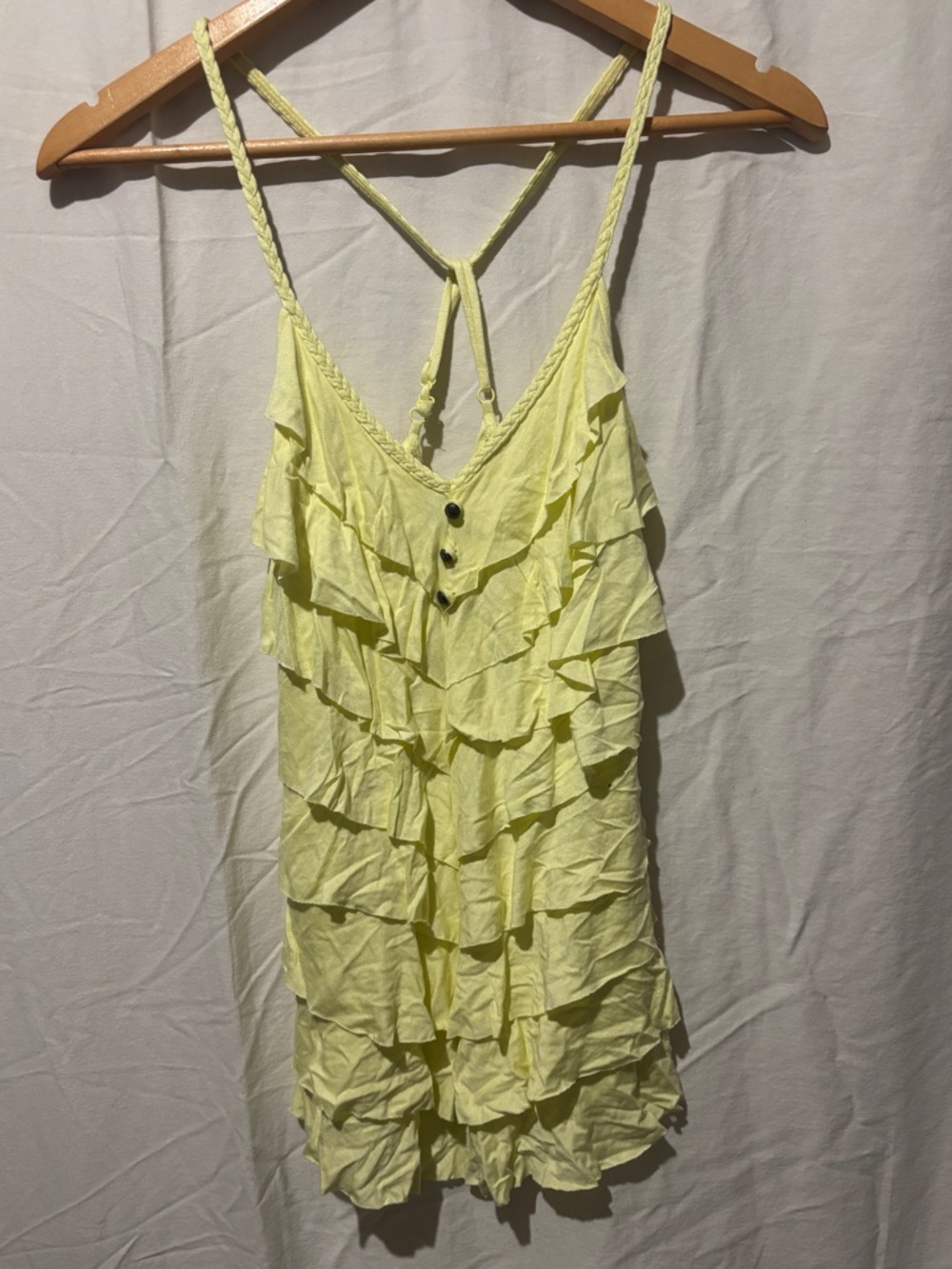Kismet boutique flowy ruffled tank top in buttery yellow